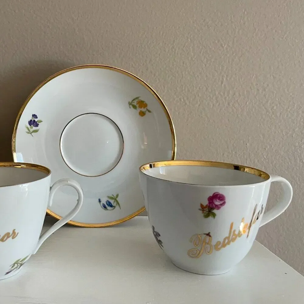 VTG Danmark Lyngby Teacup & Saucer, Bedstefar/Bedstemor, Floral, Gold, Danish
